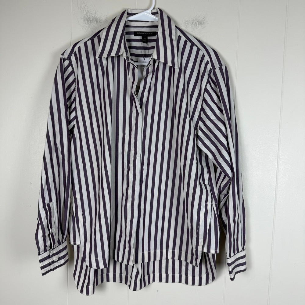 Banana Republic XS Button Up Shirt Oversized Striped Stone Washed Top‎
